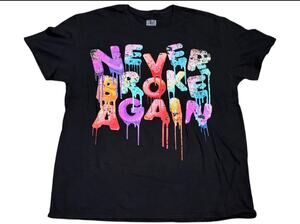 NBA Young Boy Never Broke Again Rainbow Drip Paint on Black XL Shirt NWOT